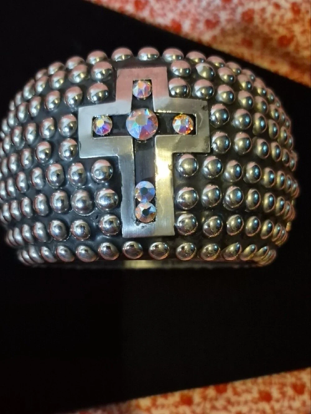 Silver-Tone Studded Cross Bangle Bracelet - Women's Jewelry